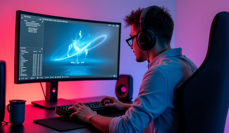 A person confidently using a gaming setup with high-performance accessories, showcasing the quality and reliability of products from Tylivia.org.