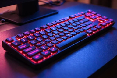 Abstract representation of a keyboard, gaming style, neon accents