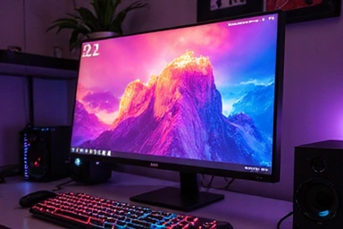 Vibrant gaming monitor displaying a fast-paced game scene