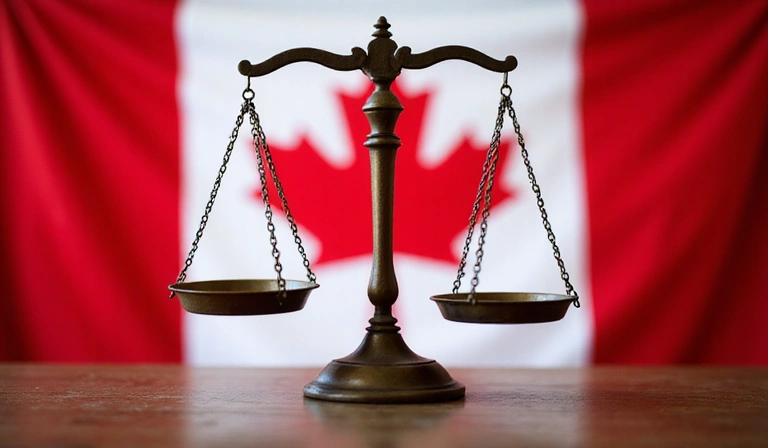 Legal scales and a Canadian flag, symbolizing governing law