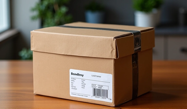Shipping boxes and return label, symbolizing shipping and return processes
